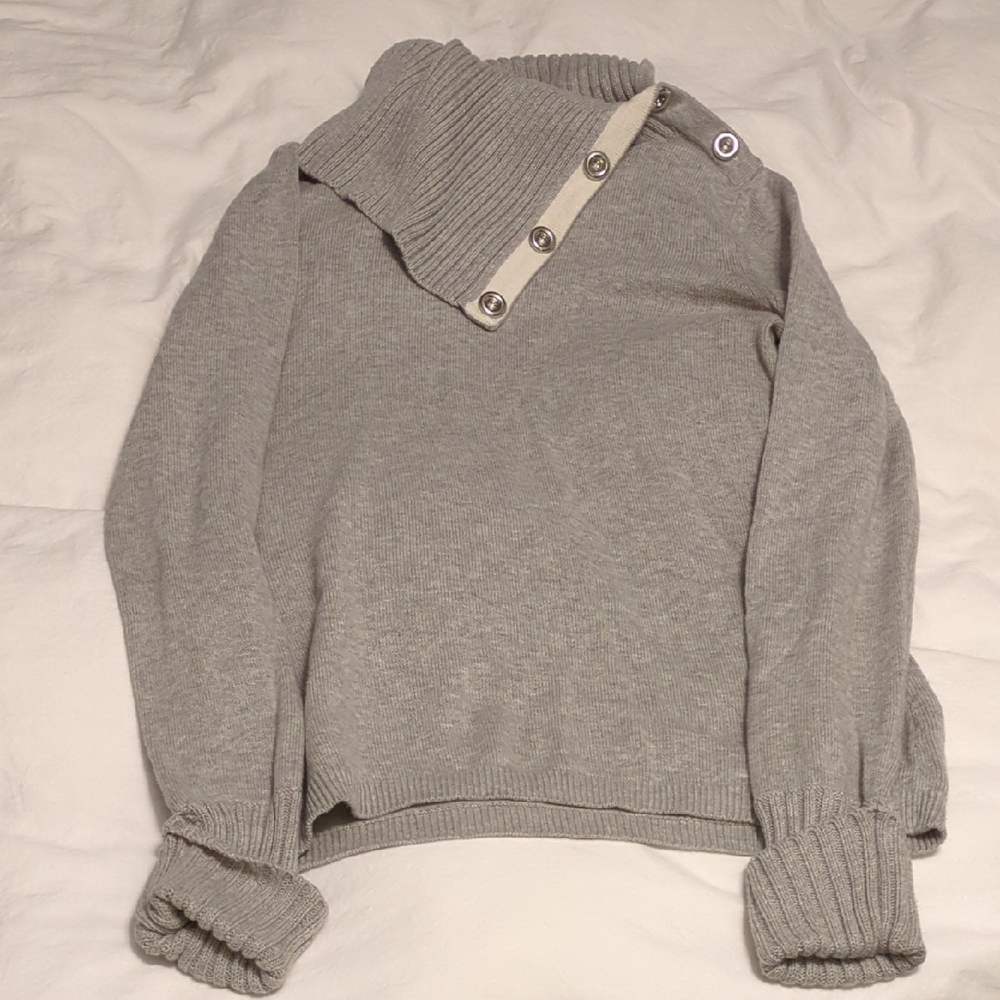 Banana Republic Gray Cowl Neck Sweater with Button Accents